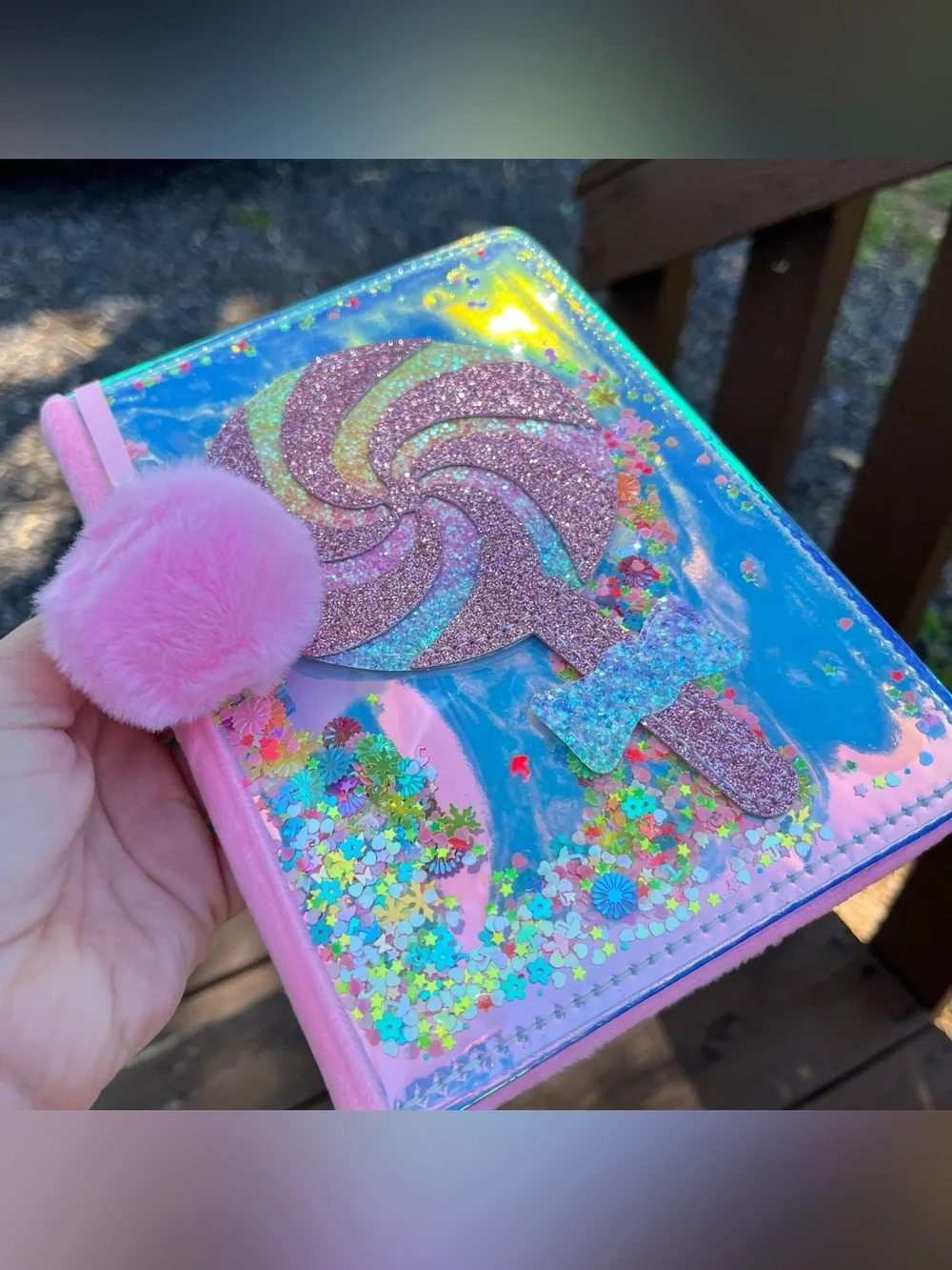 Holographic Kawaii Pink Blue Lollipop with Bow Glitter Notebook